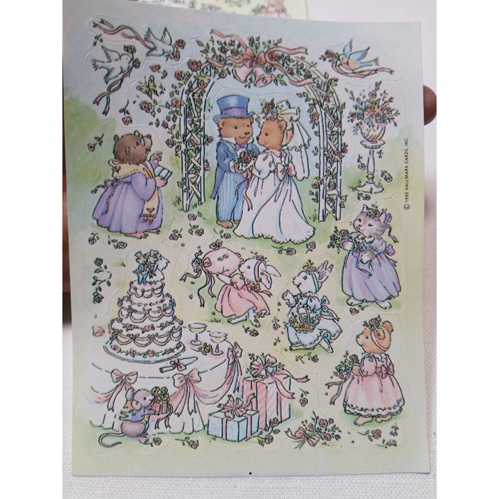 rare vintage Hallmark woodland animals wedding scene sticker sheet
